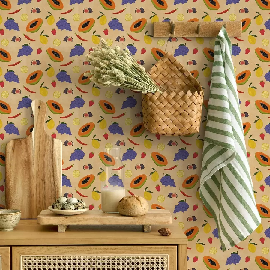 wall murals Papaya, citrus, and berries on a rich warm background a00803v1