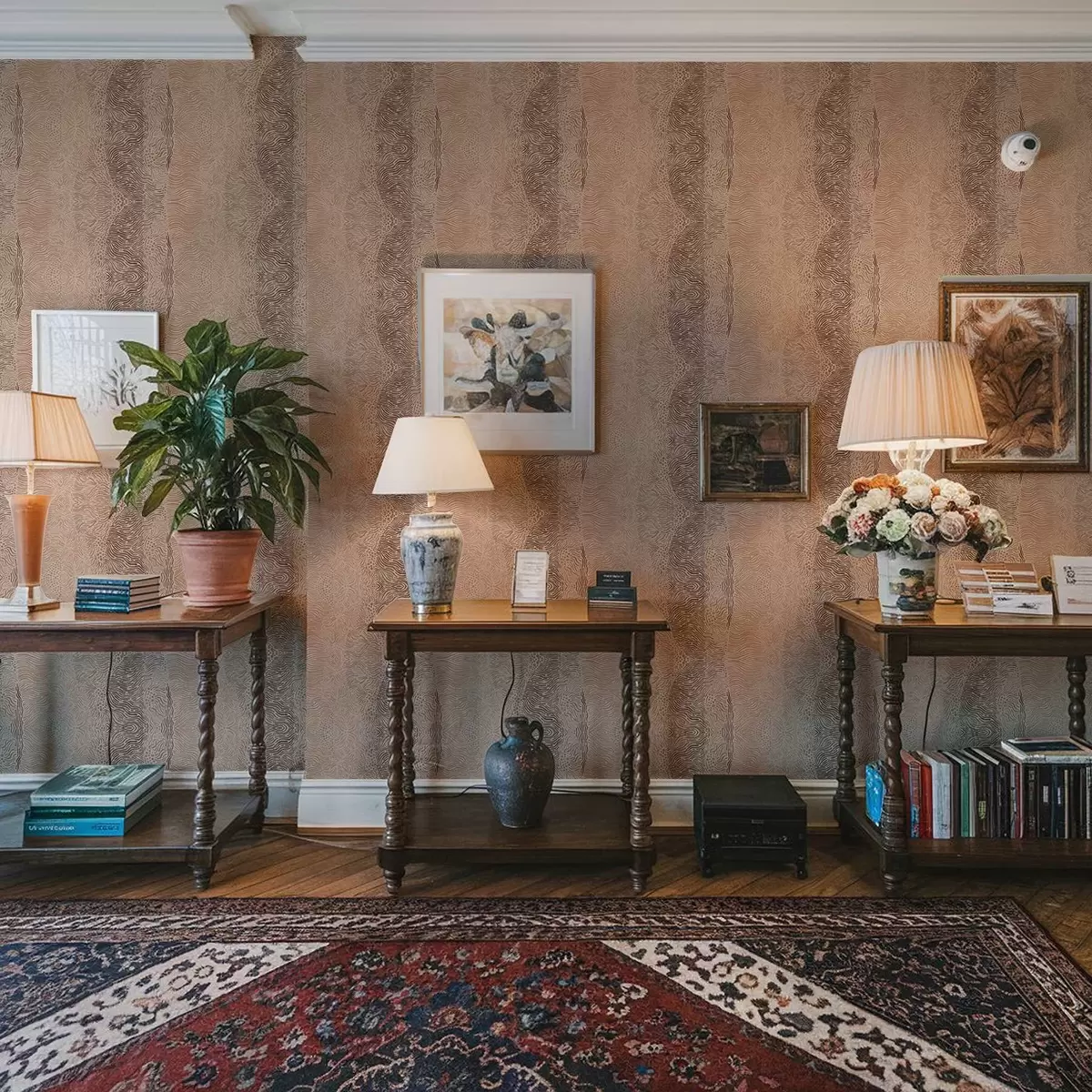 Wallpaper Wavy geometric pattern in a light beige-brown palette a00804