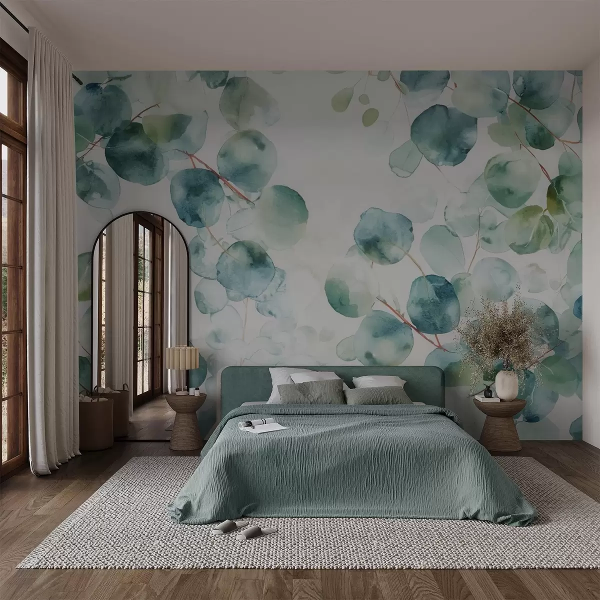 wall murals Eucalyptus leaves watercolour w04690