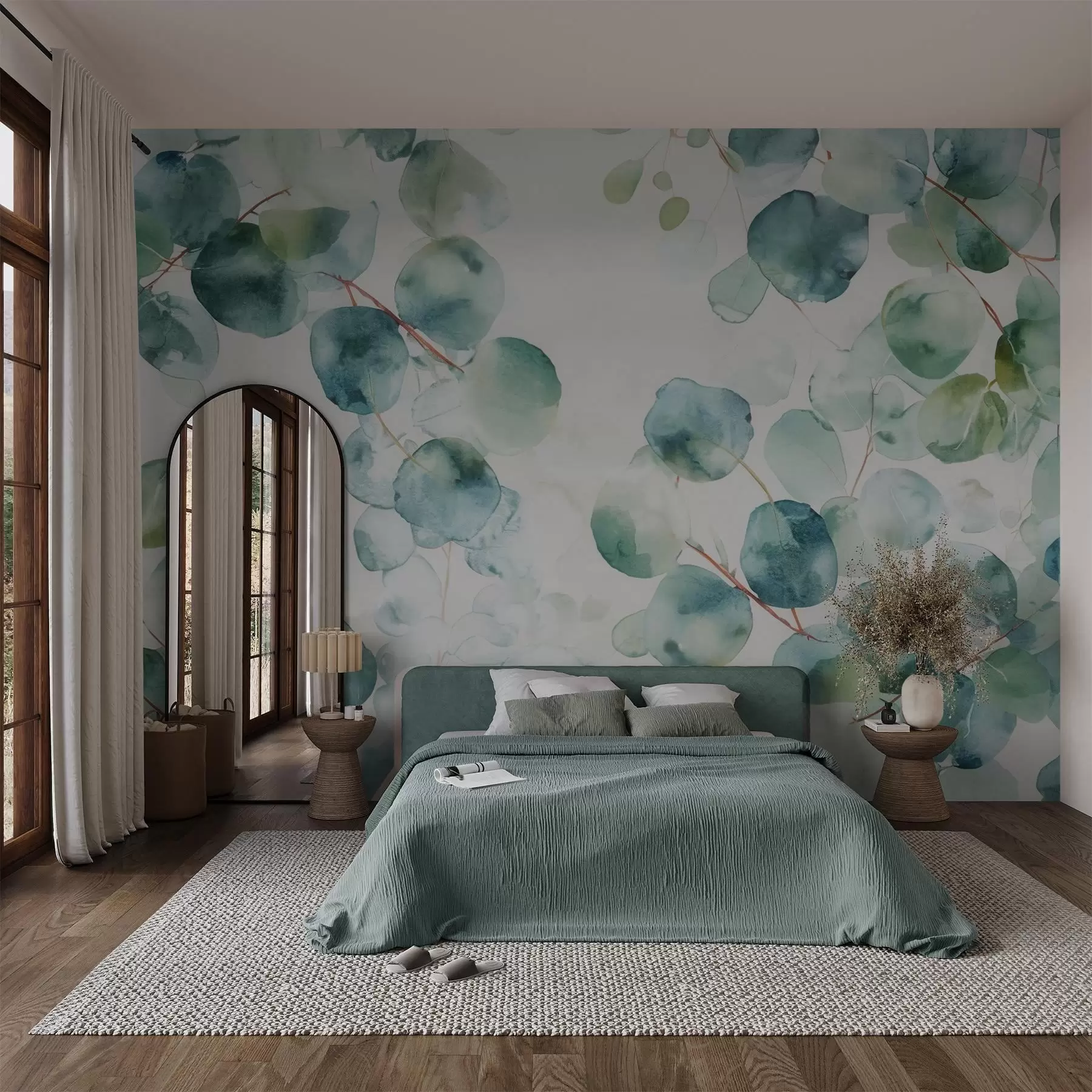 wall murals Eucalyptus leaves watercolour w04690