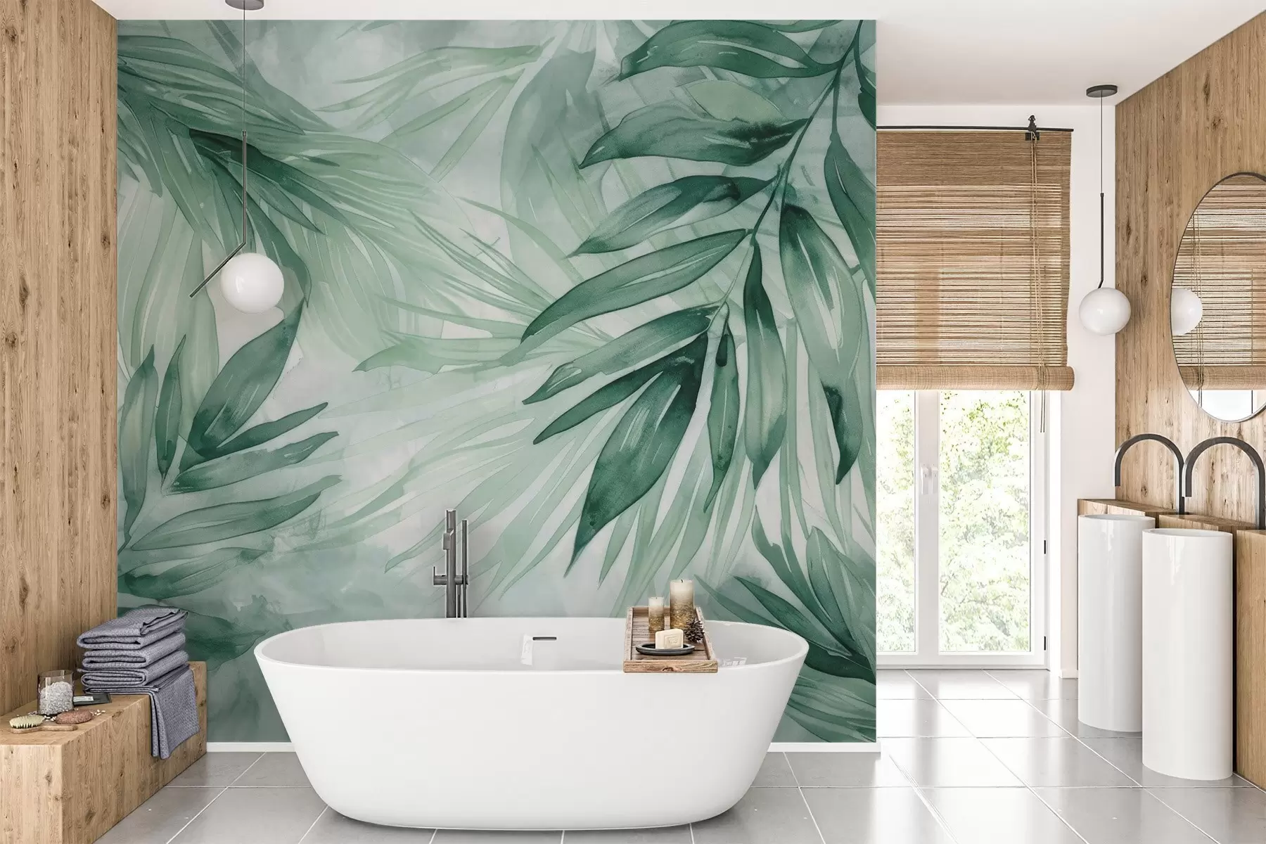 wall murals Fern leaves watercolour w04694