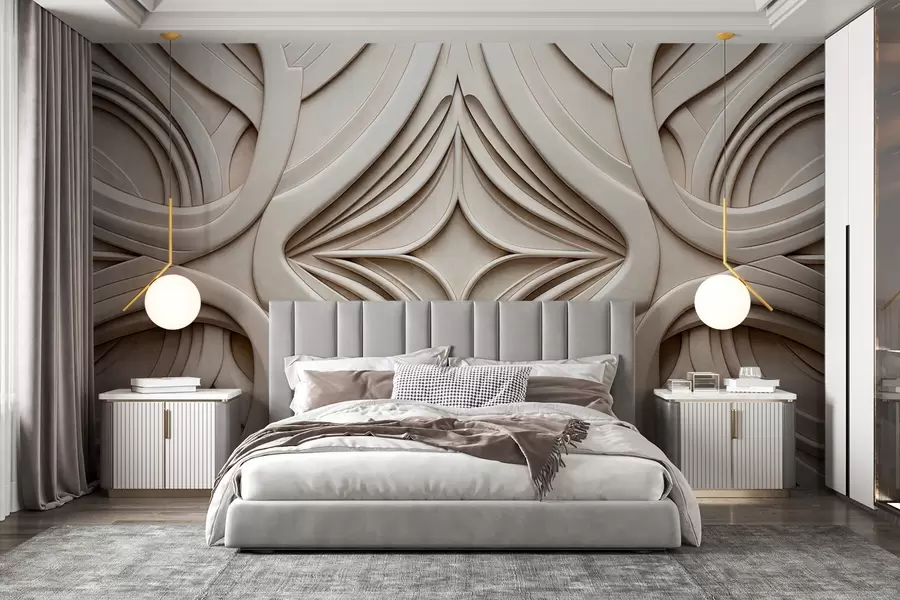 wall murals Abstract symmetrical textured geometric print, light beige color, art deco style , intricate details w09473
