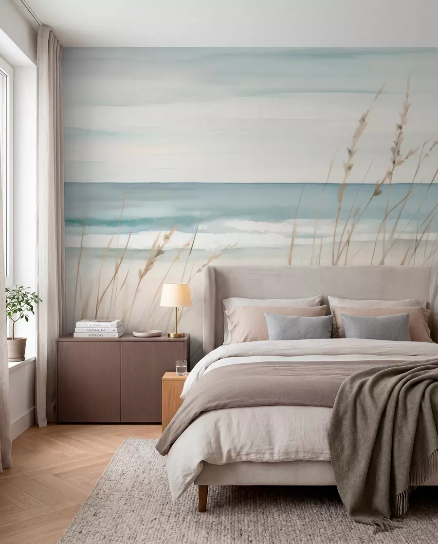 wall murals Soft grasses by the seaside w04737