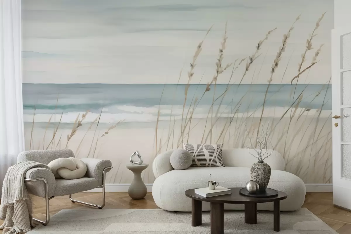 wall murals Soft grasses by the seaside w04737