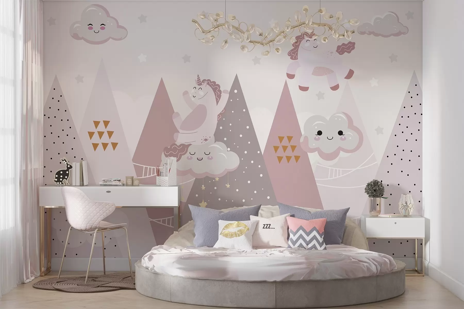 wall murals Pony in the mountains with clouds w04741