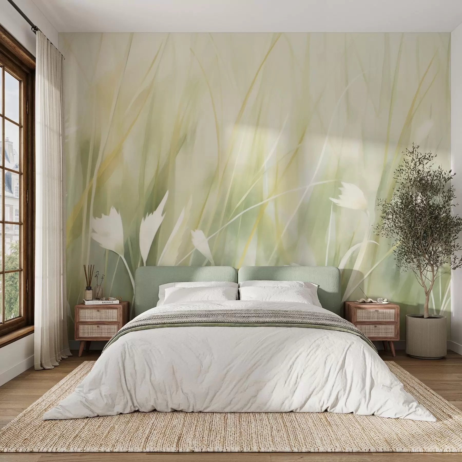 wall murals Grass with flowers w04743