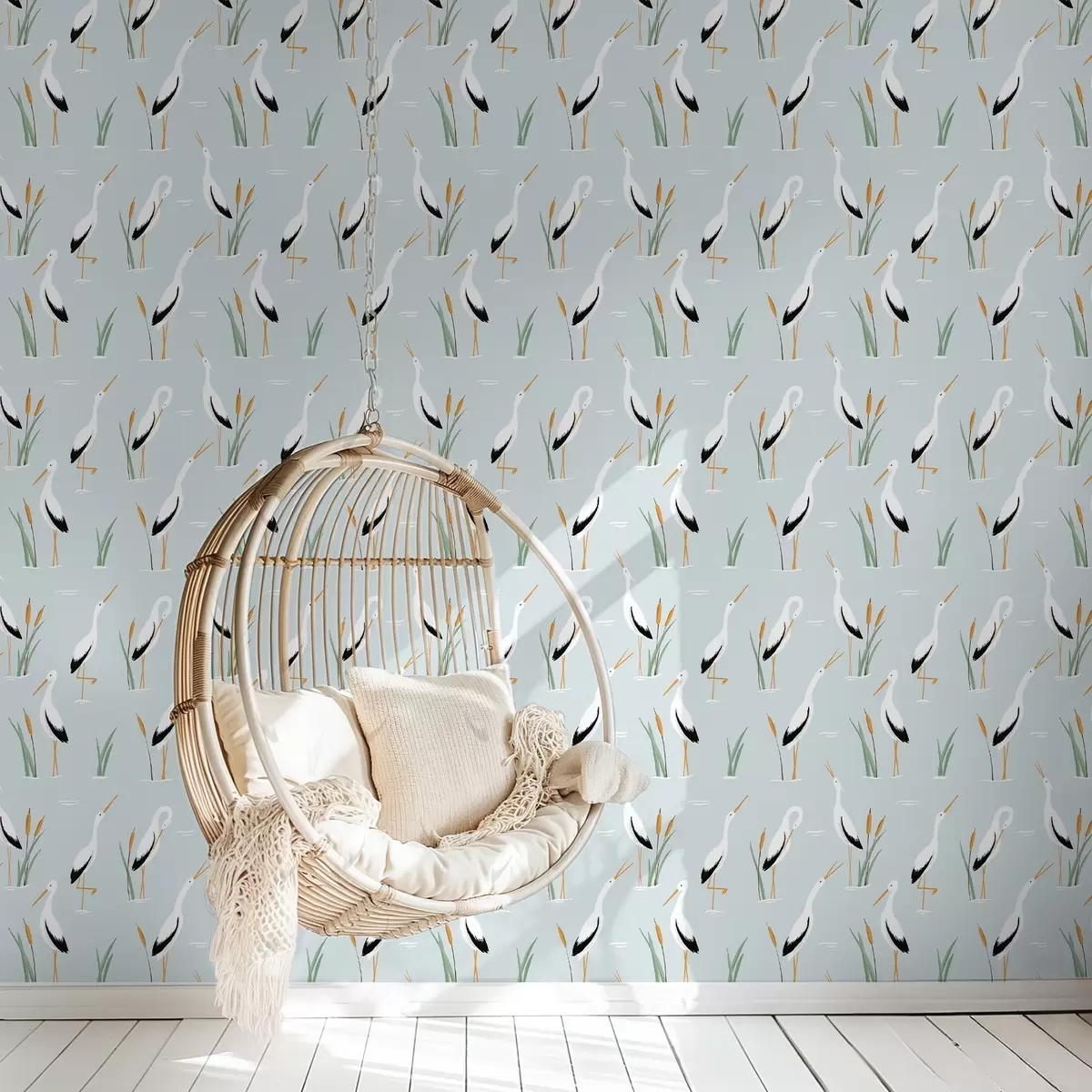 Wallpaper Herons among reeds on a soft blue background a00650v1