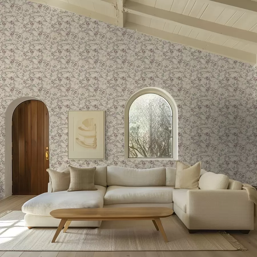 wall murals Roses with green leaves on a warm beige base a00729