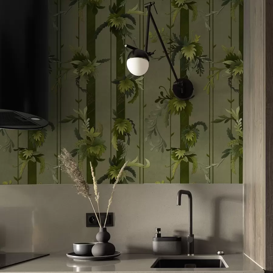 wall murals Grapevine leaves and clusters in light green watercolor tones a00807