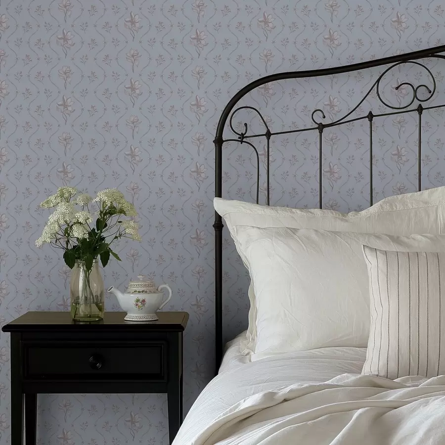 wall murals Small flowers and ribbons in pale blue tones a00808v1