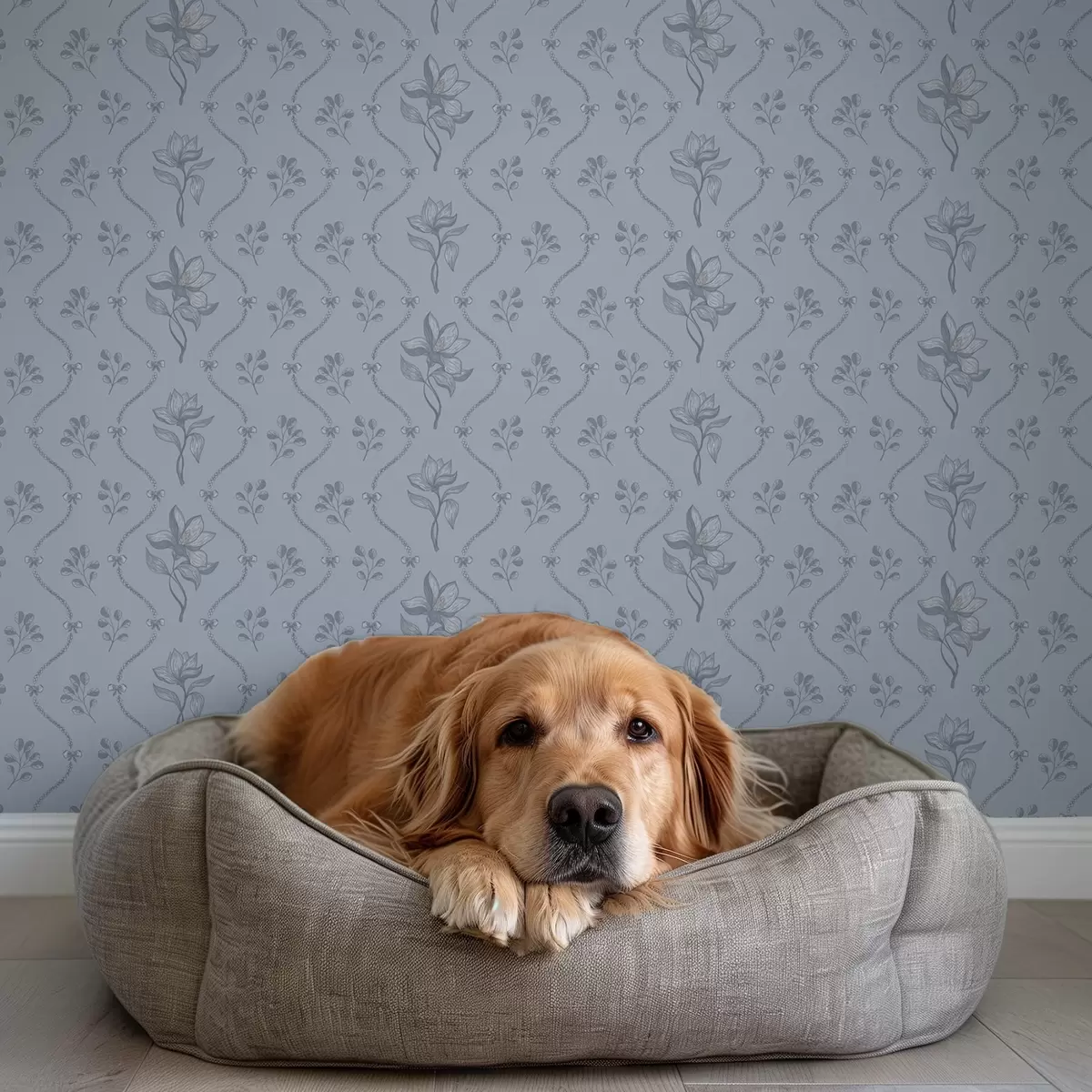 Wallpaper Small flowers and ribbons in gray-blue palette a00808v2