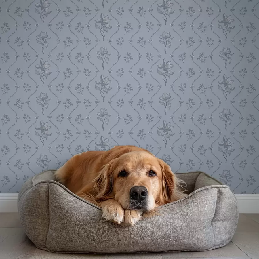 wall murals Small flowers and ribbons in gray-blue palette a00808v2