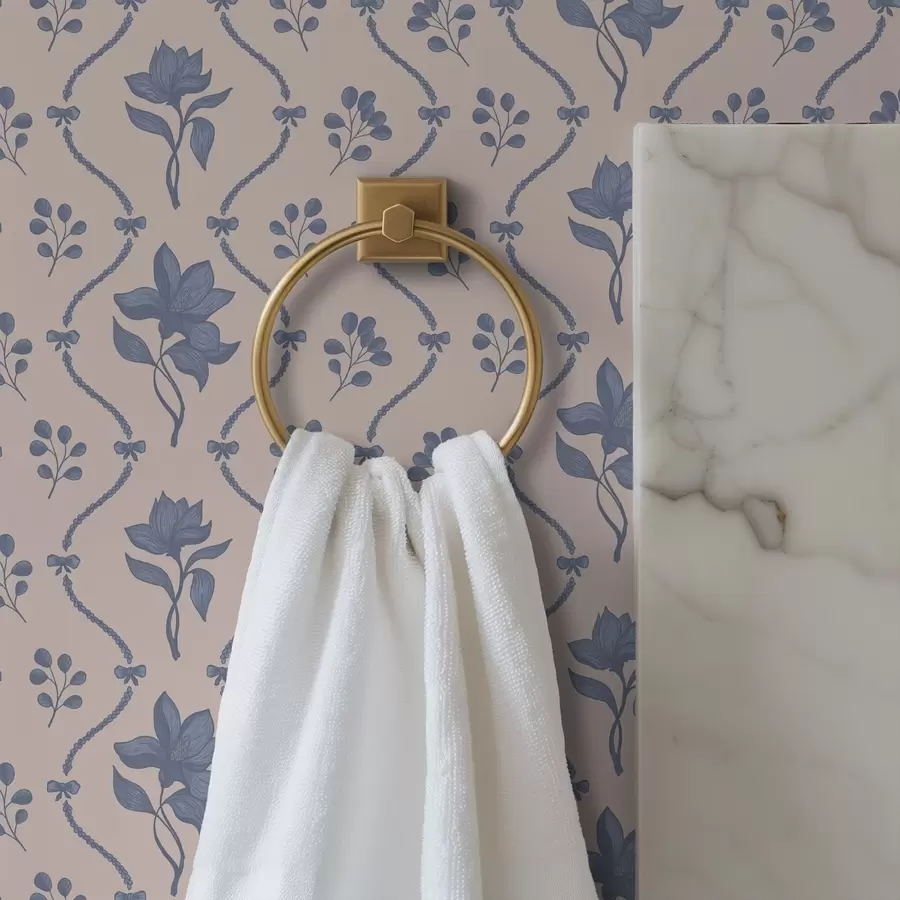 wall murals Small flowers and ribbons in blue and pink shades a00808v3