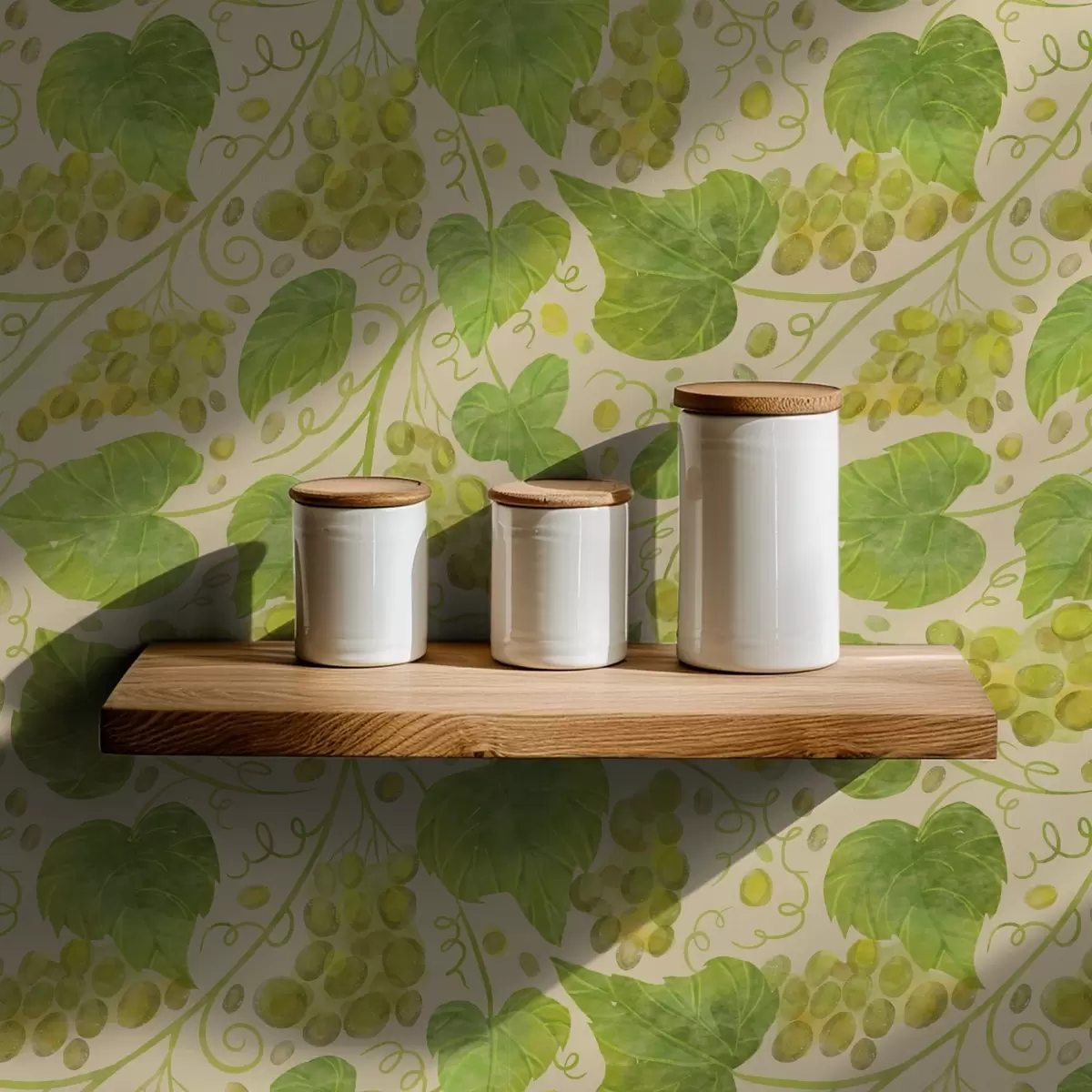 Wallpaper Grapes and green leaves on a light background a00834