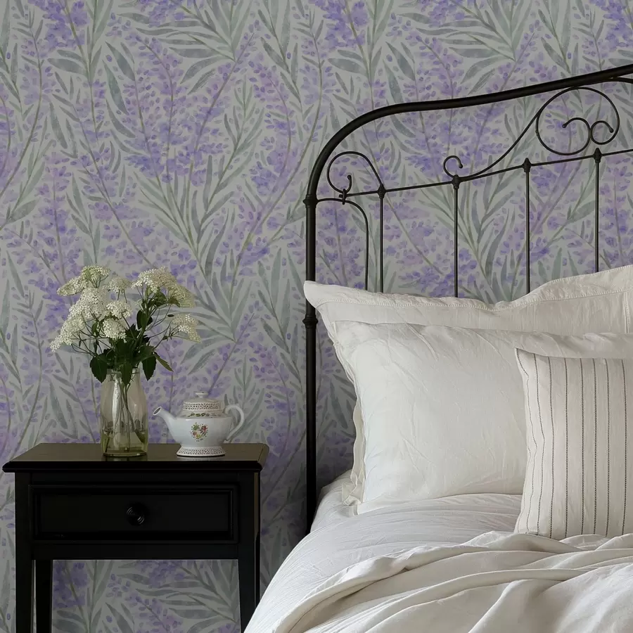wall murals Lavender branches in purple tones on a light background a00835