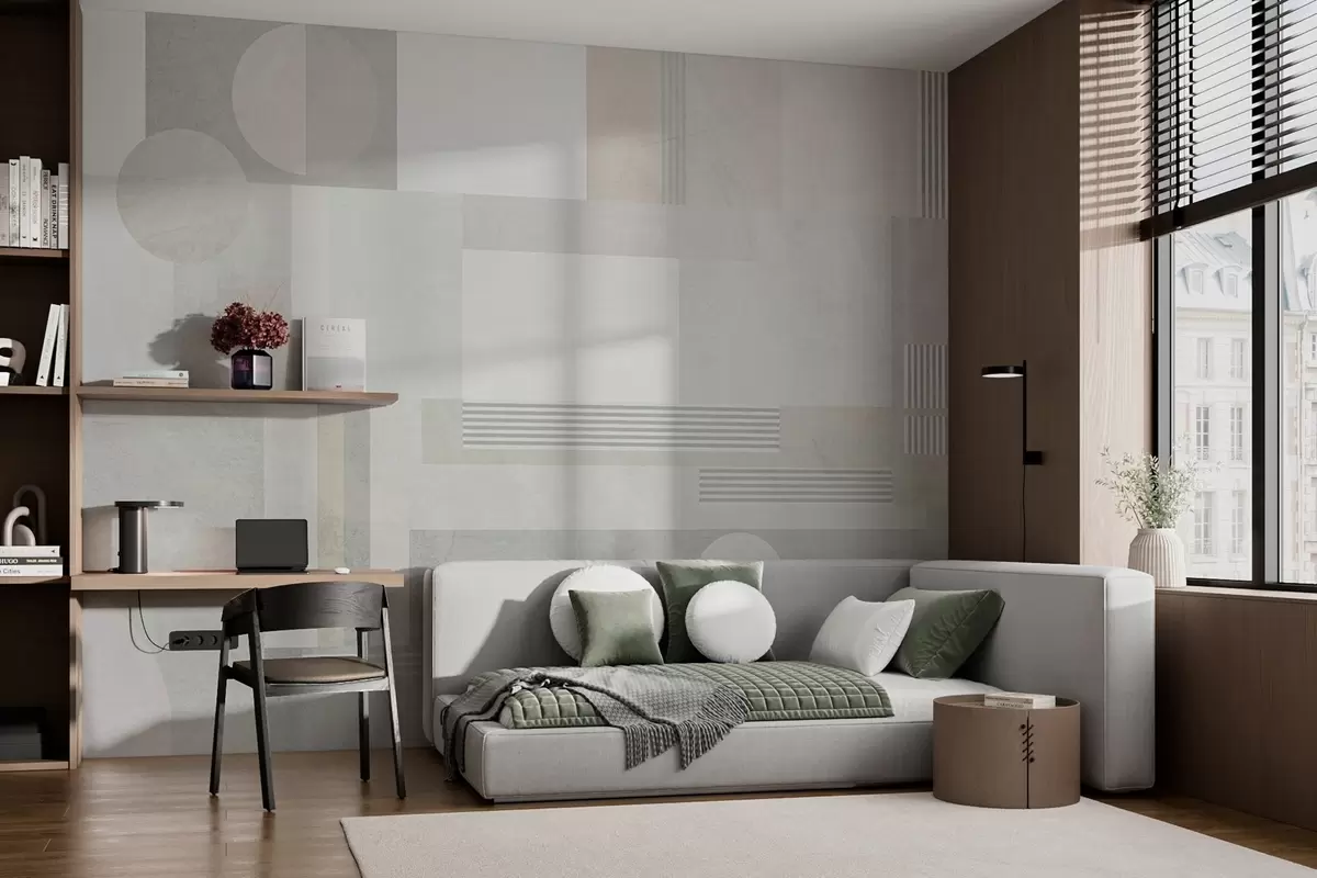 wall murals abstract geometry in grey and beige tones w04635