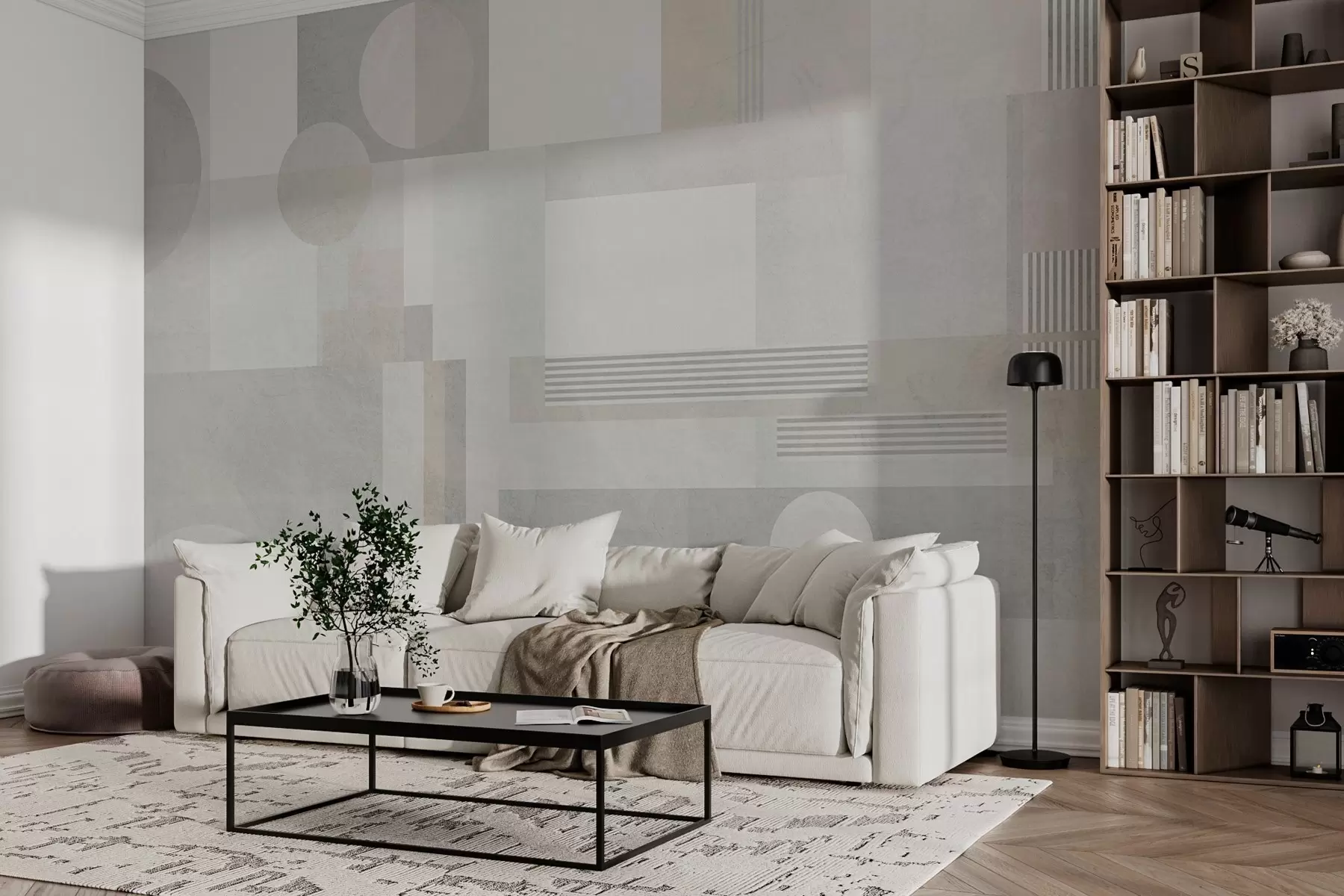 wall murals abstract geometry in grey and beige tones w04635