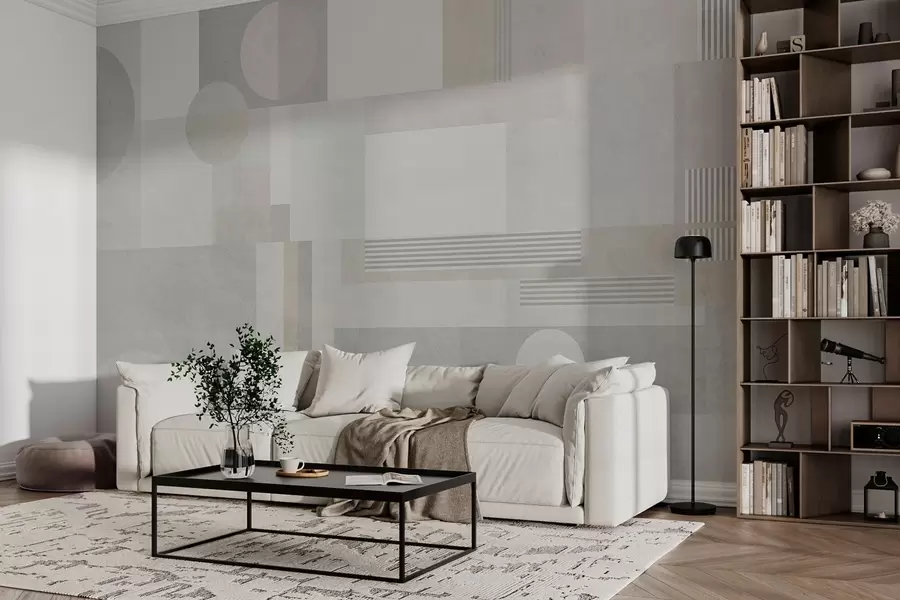 wall murals abstract geometry in grey and beige tones w04635