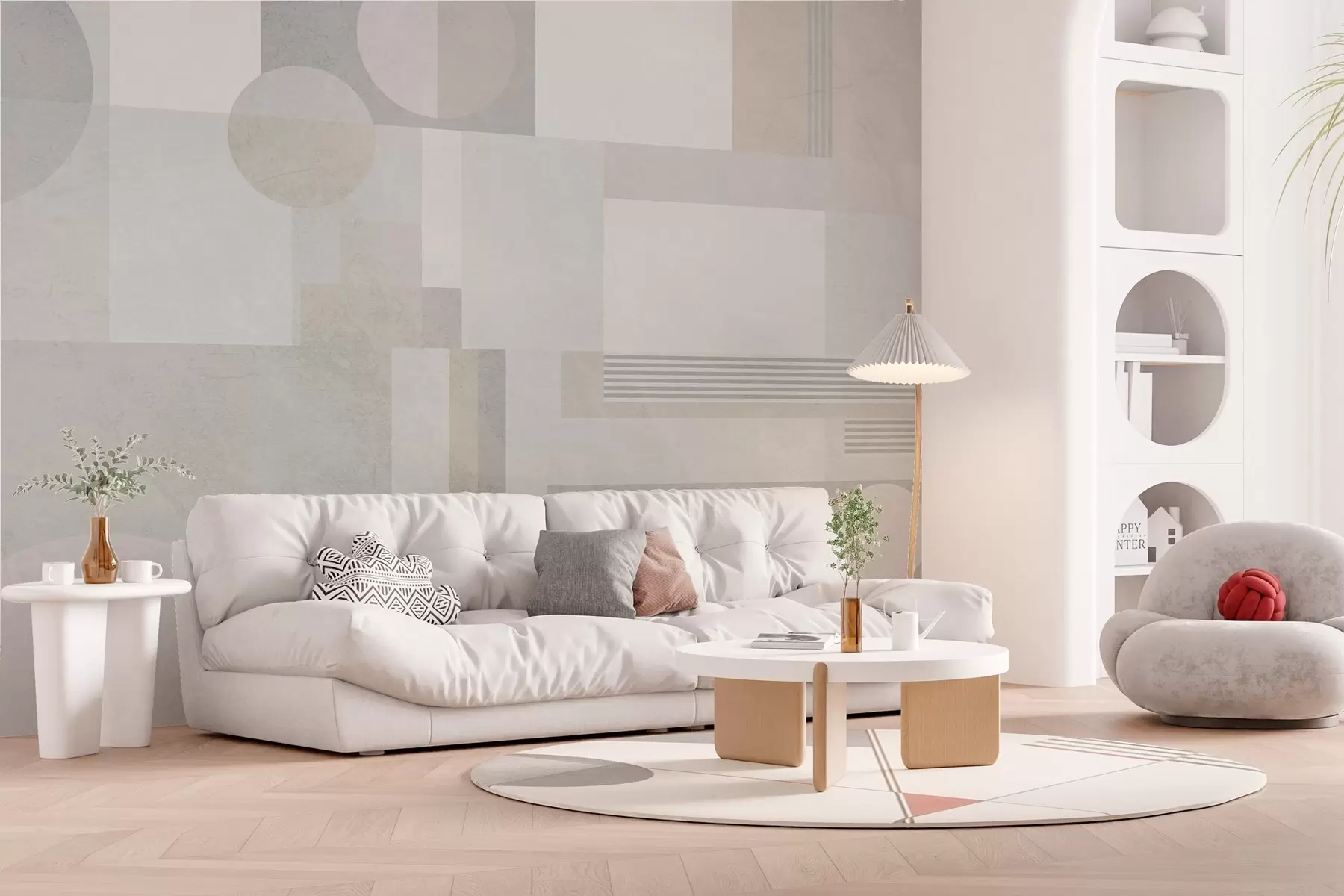 wall murals abstract geometry in grey and beige tones w04635