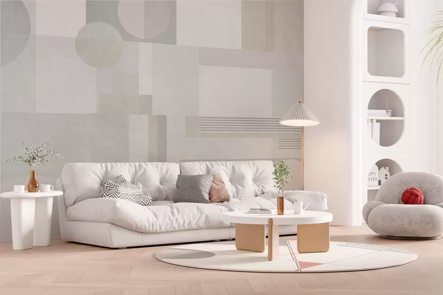 wall murals abstract geometry in grey and beige tones w04635