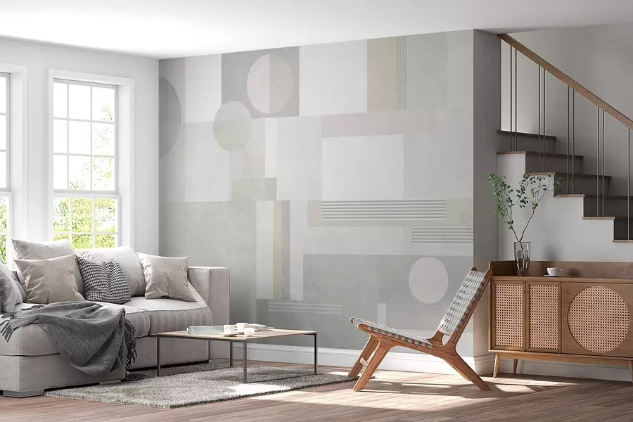 wall murals abstract geometry in grey and beige tones w04635
