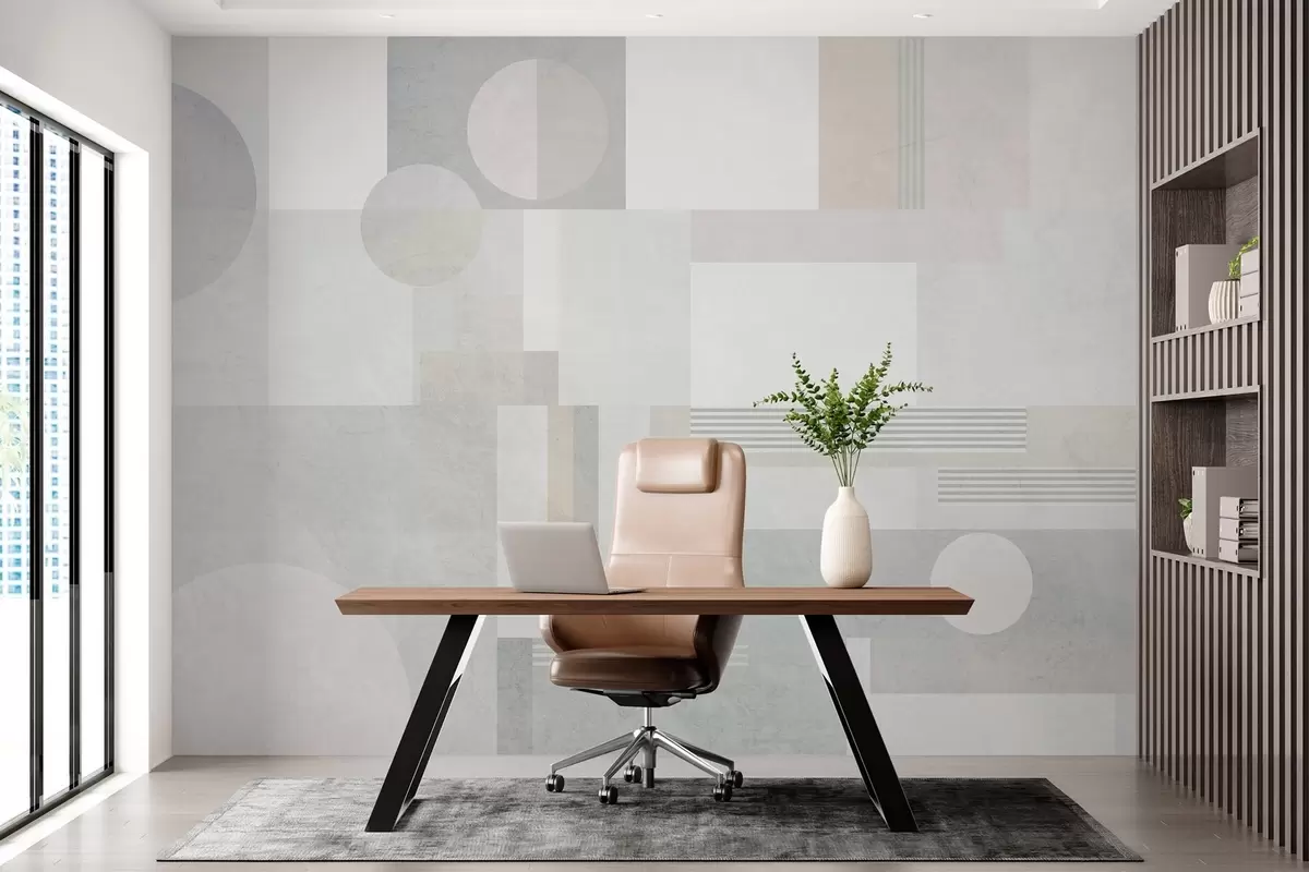 wall murals abstract geometry in grey and beige tones w04635