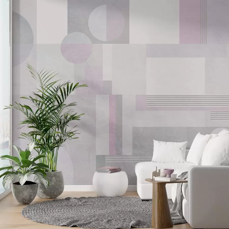 wall murals abstract geometry in grey and lavender tones w04635v1