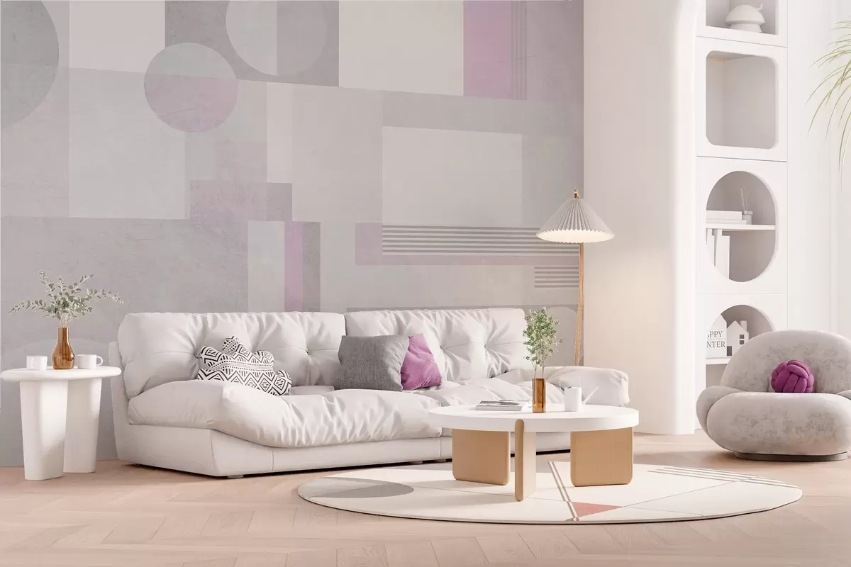 wall murals abstract geometry in grey and lavender tones w04635v1