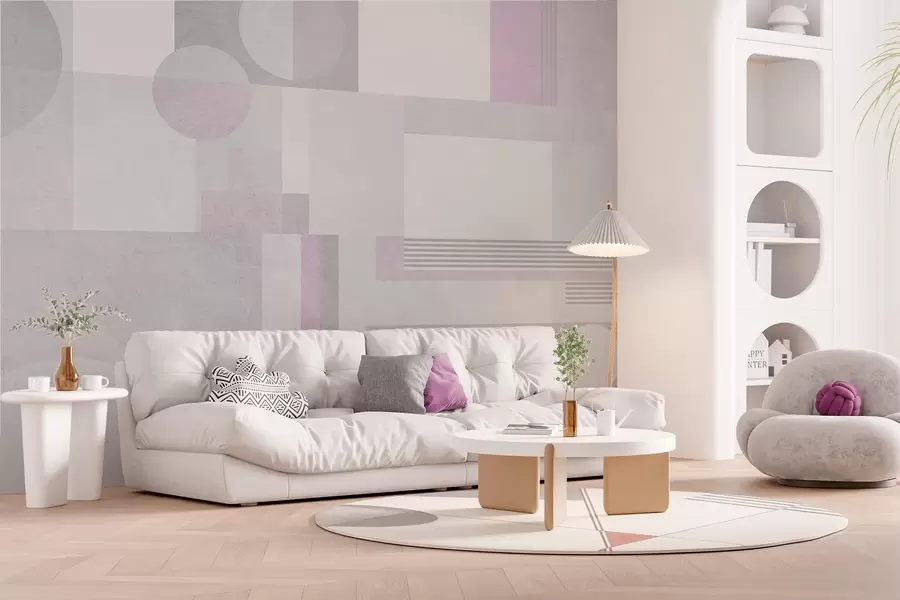 wall murals abstract geometry in grey and lavender tones w04635v1