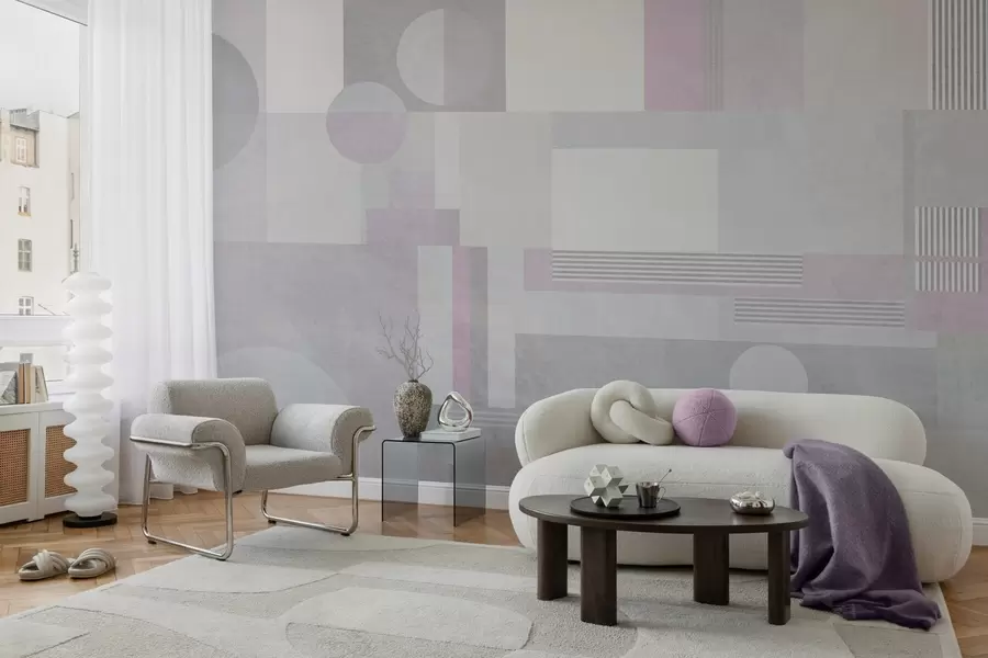wall murals abstract geometry in grey and lavender tones w04635v1