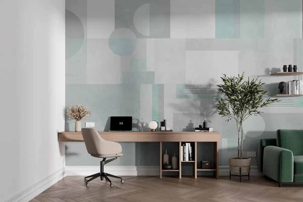 wall murals abstract geometry in grey-green tones w04635v3