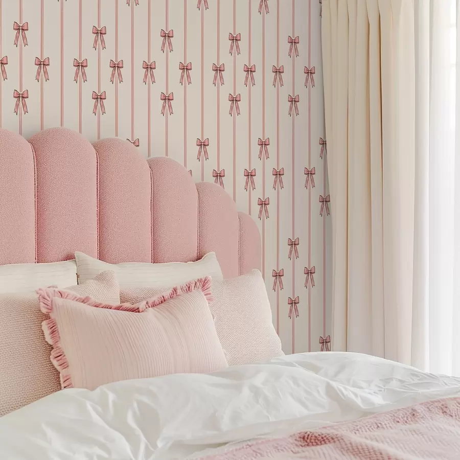 wall murals Vertical ribbons with bows, ivory background a00653