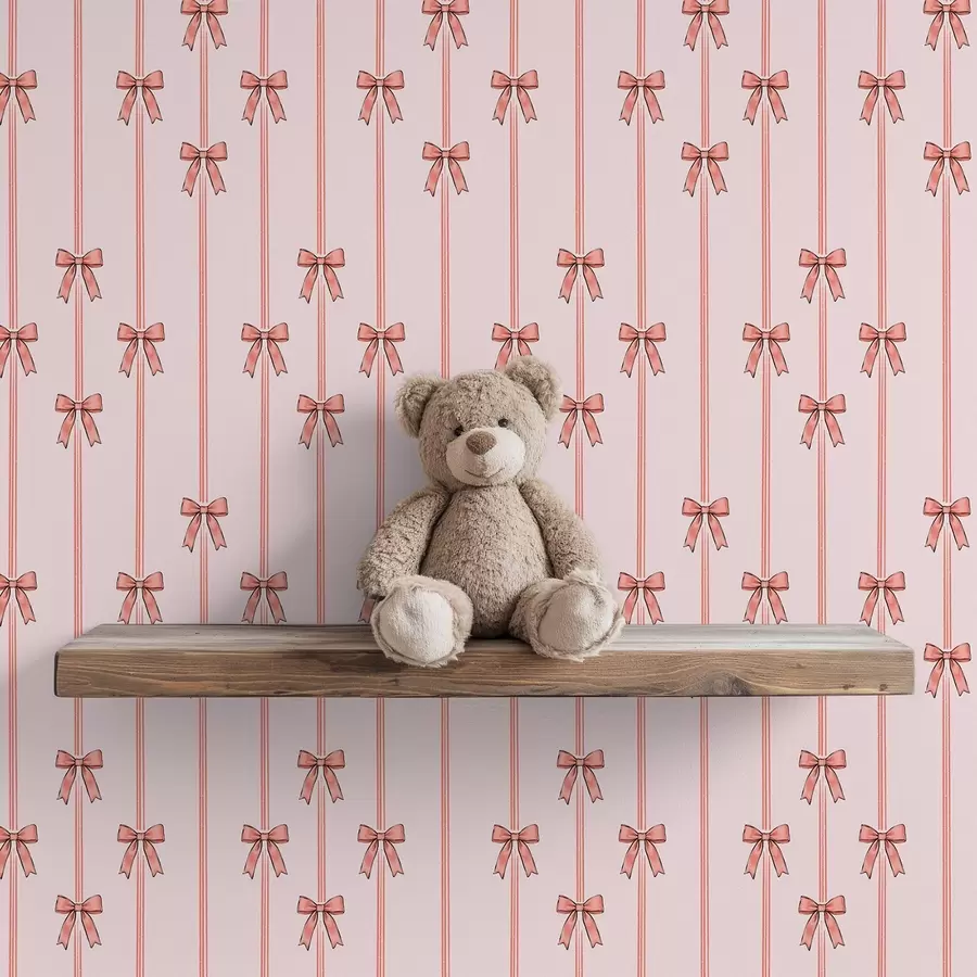 wall murals Vertical ribbons with bows, powder pink background a00653v2