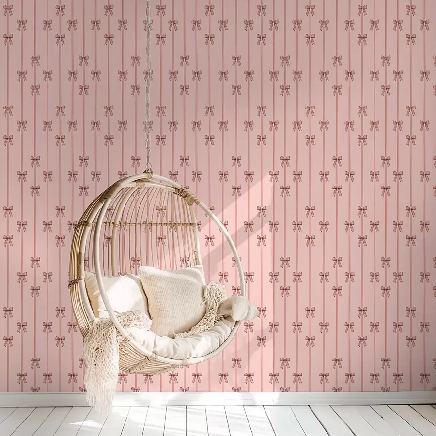 wall murals Vertical ribbons with bows, coral pink background a00653v3