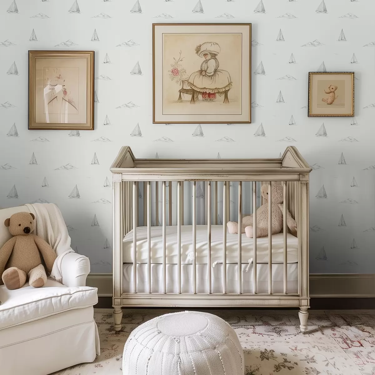 Wallpaper Sketch yachts and islands, light background a00654v2