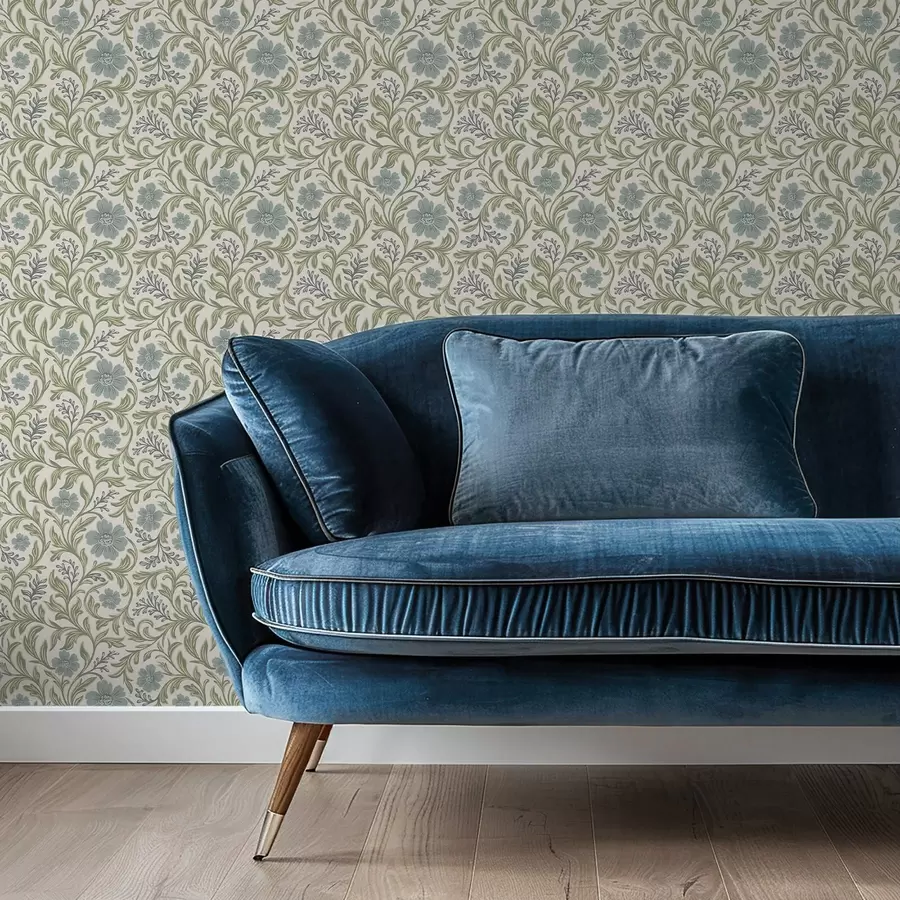 wall murals Sage-gray floral ornament on a light background a00712