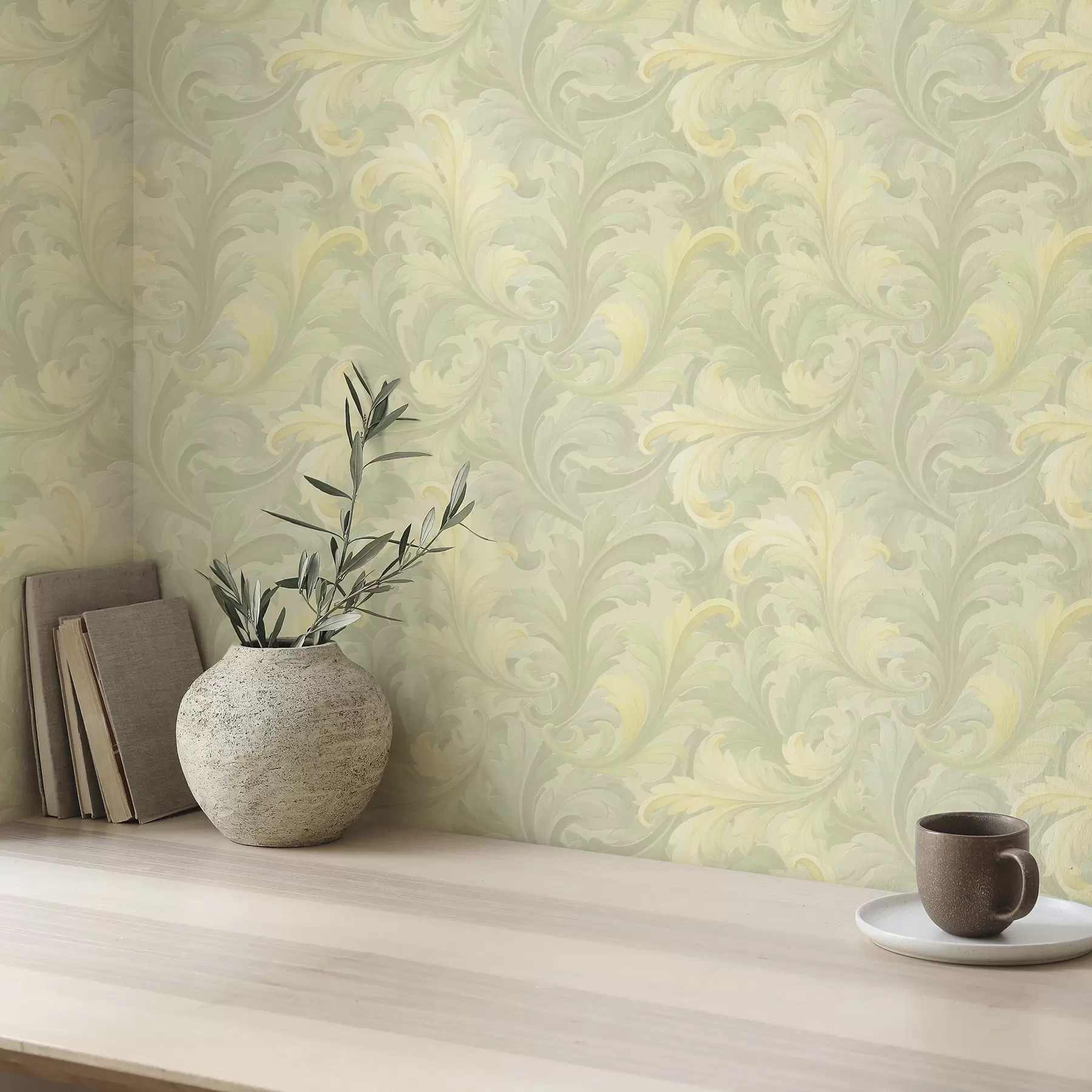 wall murals Baroque acanthus scrolls in soft shades a00714