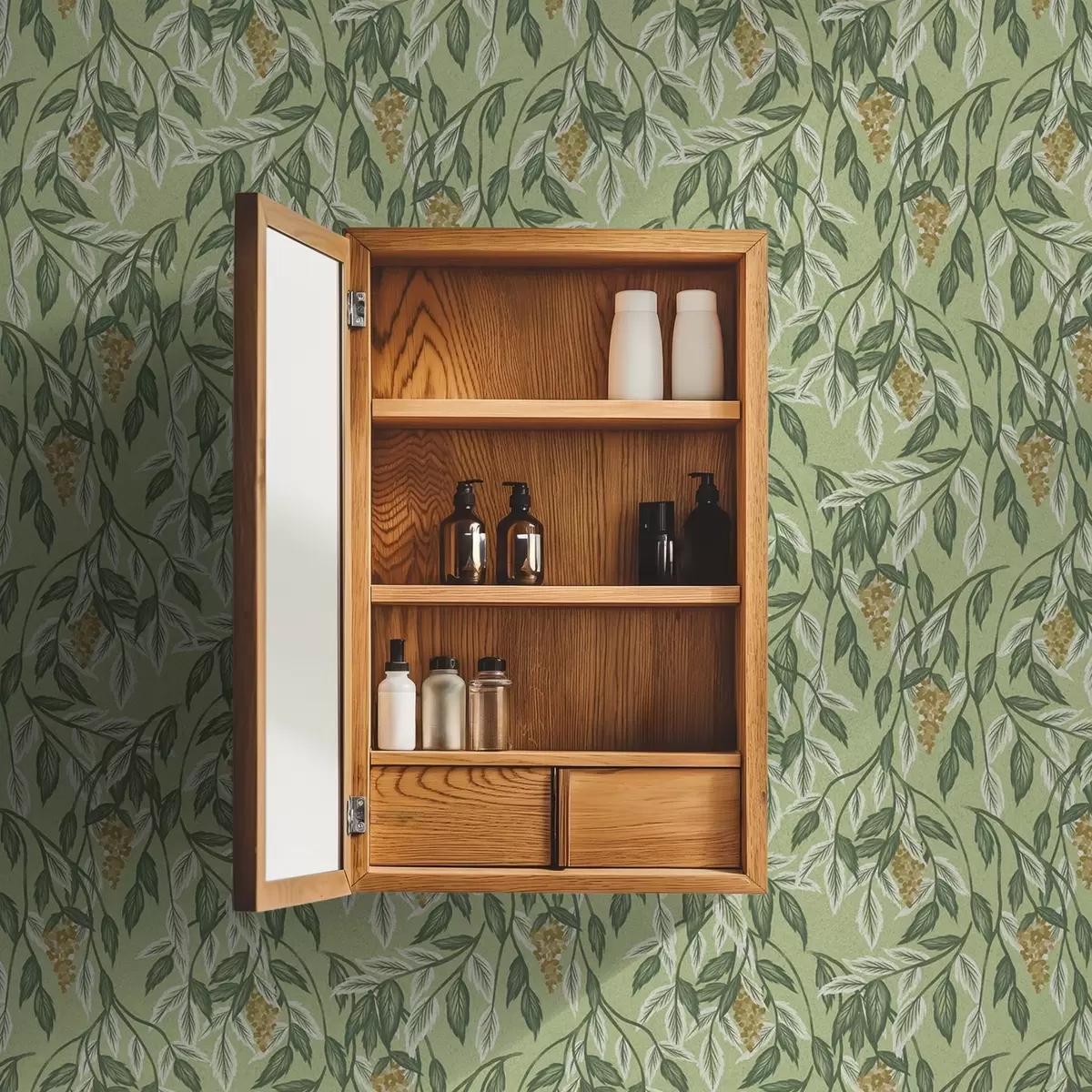 Wallpaper Branches with berry clusters on green background a00734