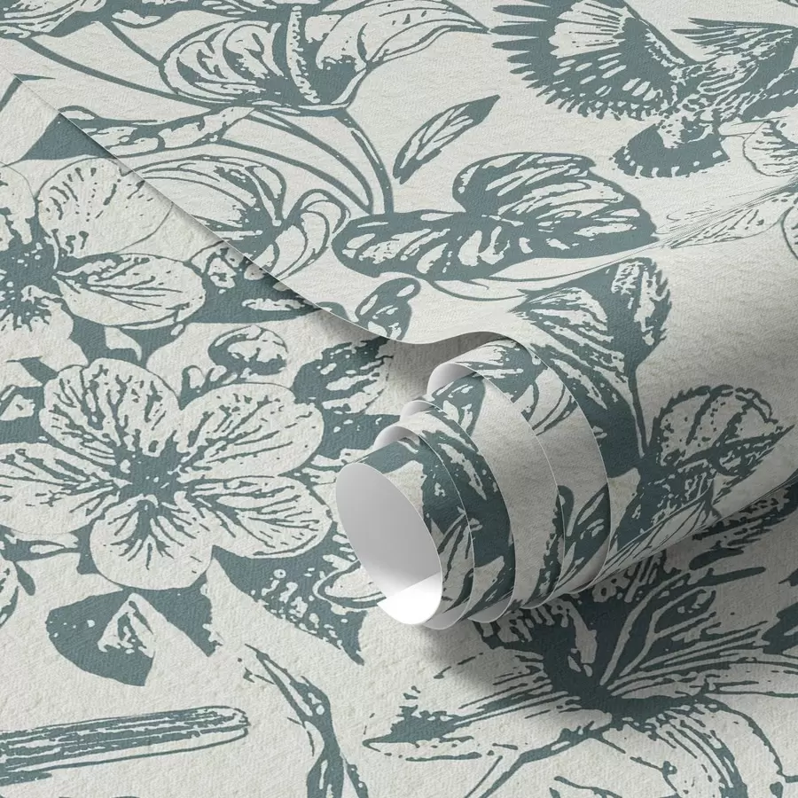 wall murals Monochrome floral ornament with birds a00737