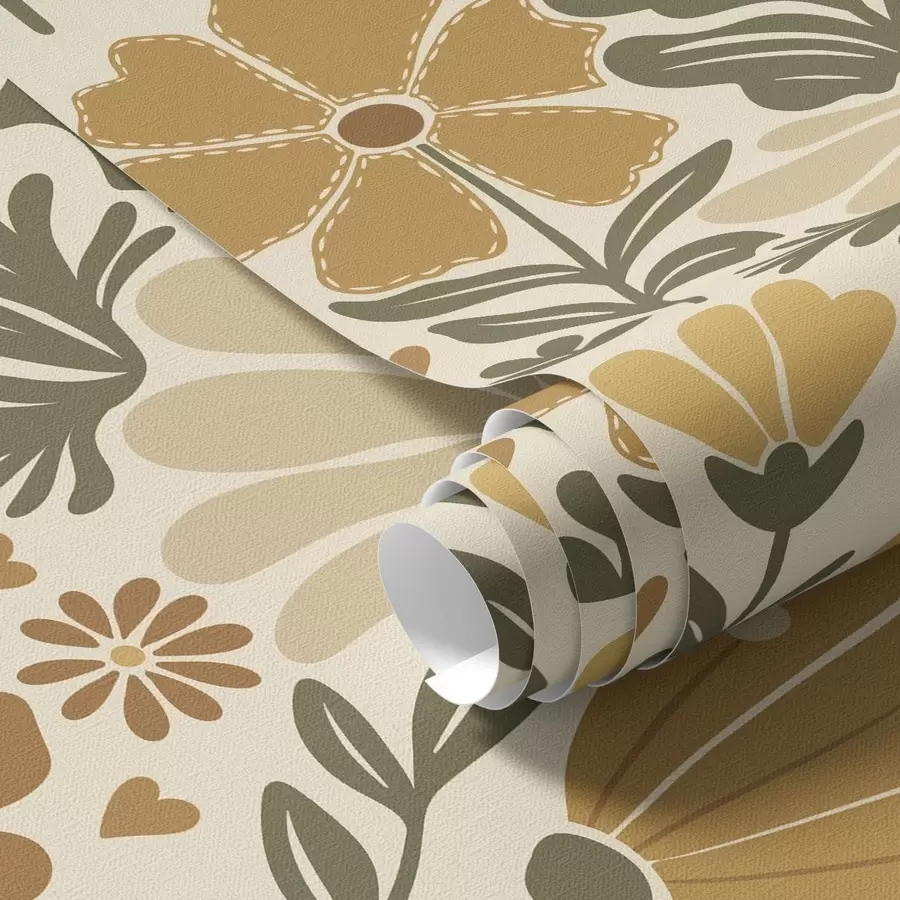 wall murals Stylized flowers in warm tones with hearts a00752