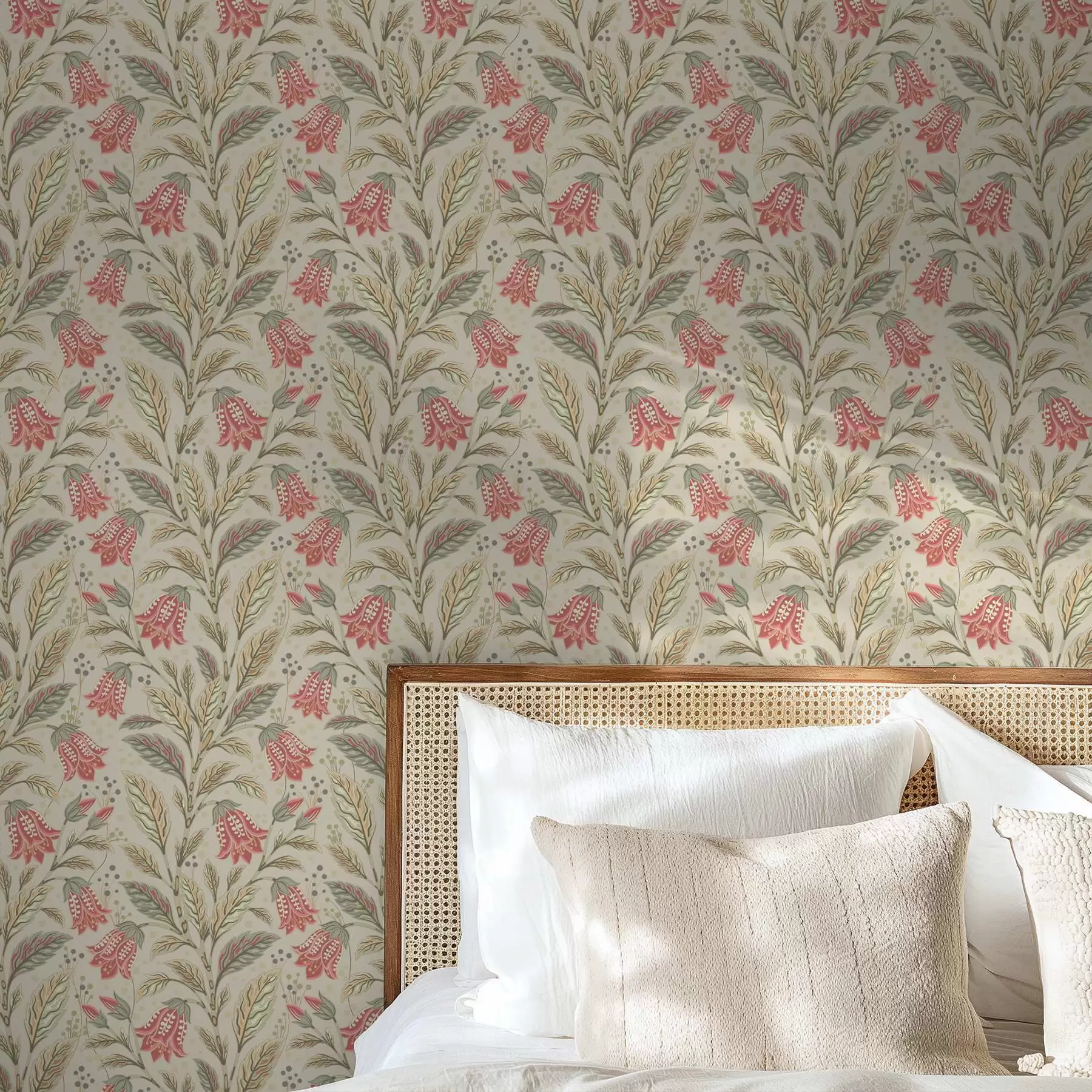 wall murals Small flowers with bells in pink-green palette a00760