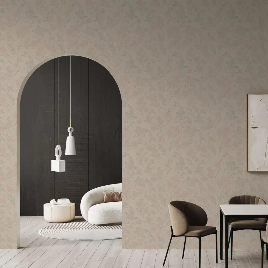 wall murals Carps among flowers in soft beige-pink shades a00766