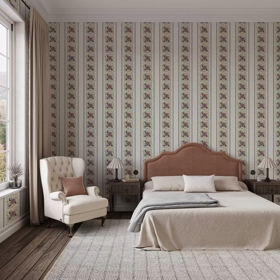 wall murals Vertical floral stripes in lilac-blue tones a00809