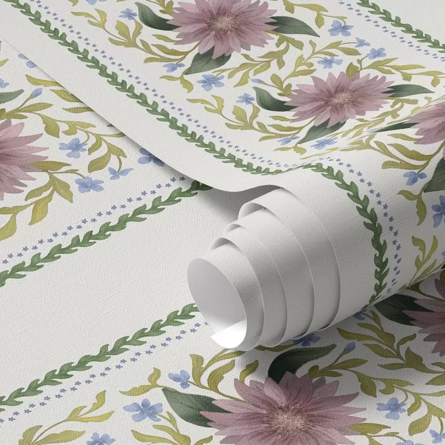 wall murals Vertical floral stripes in lilac-blue tones a00809