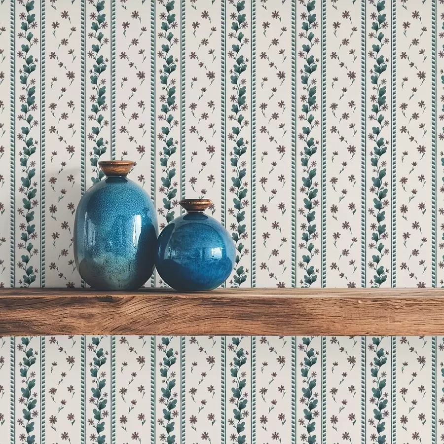 wall murals Vertical floral stripes in blue-brown tones a00811