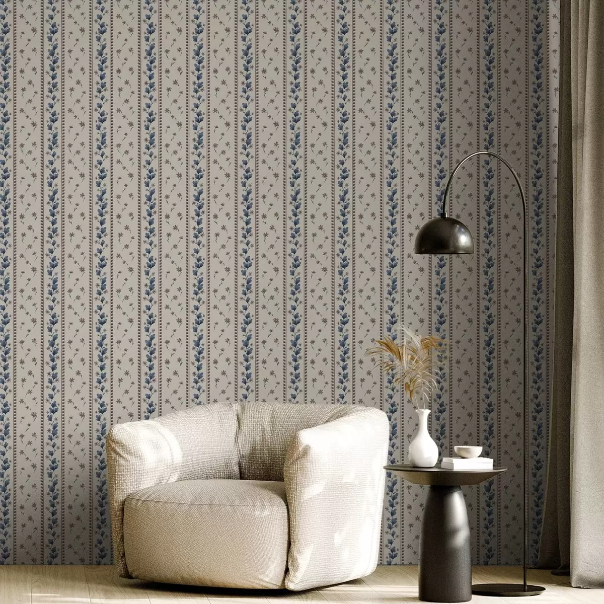 Wallpaper Vertical floral stripes in blue-brown tones a00811v3