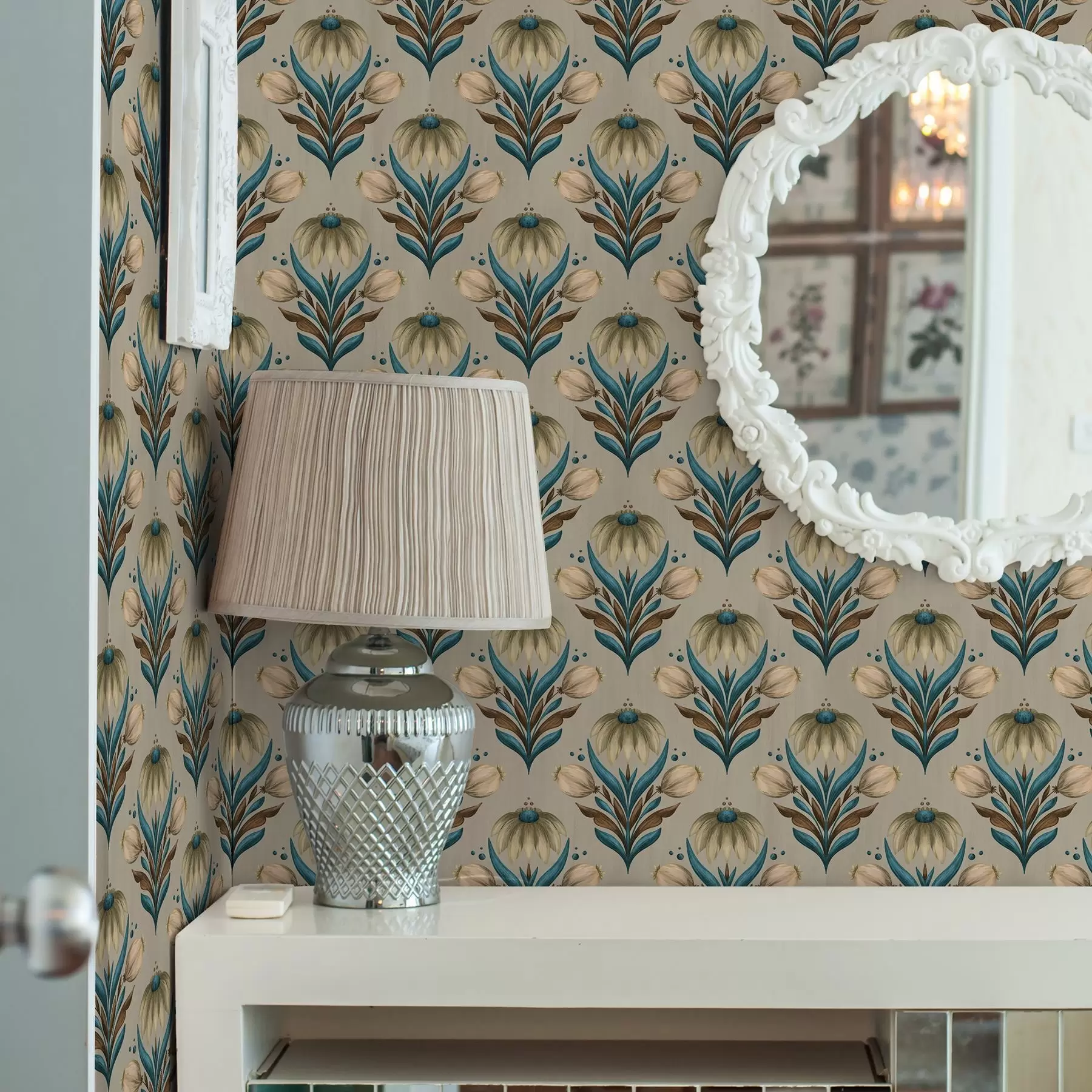 wall murals Symmetrical floral ornament in warm tones a00812