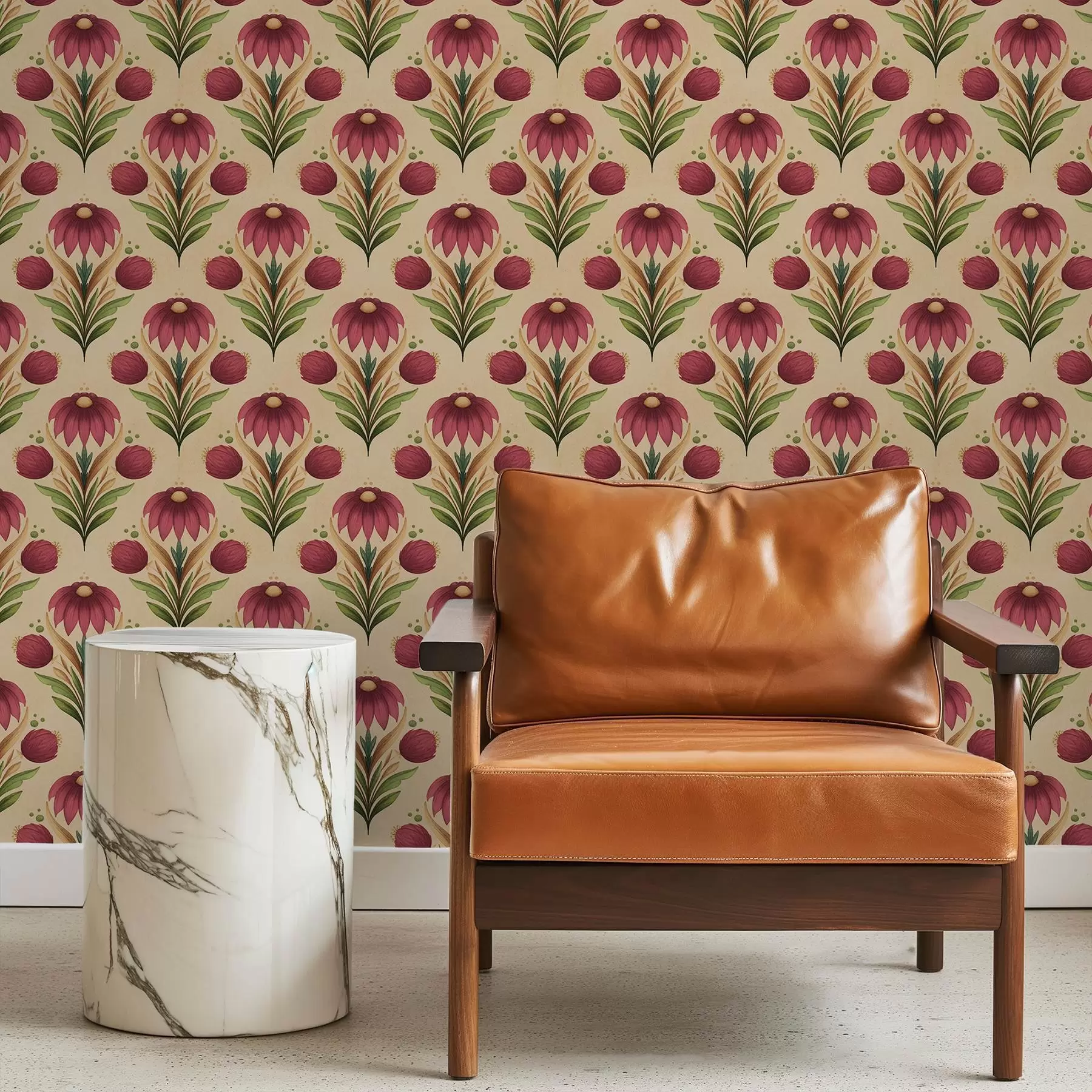 wall murals Symmetrical floral ornament on warm beige background a00812v6