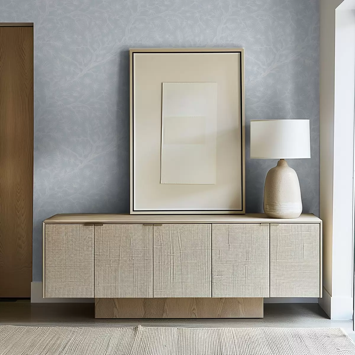 Wallpaper Pine branches in light tones on blue background a00838