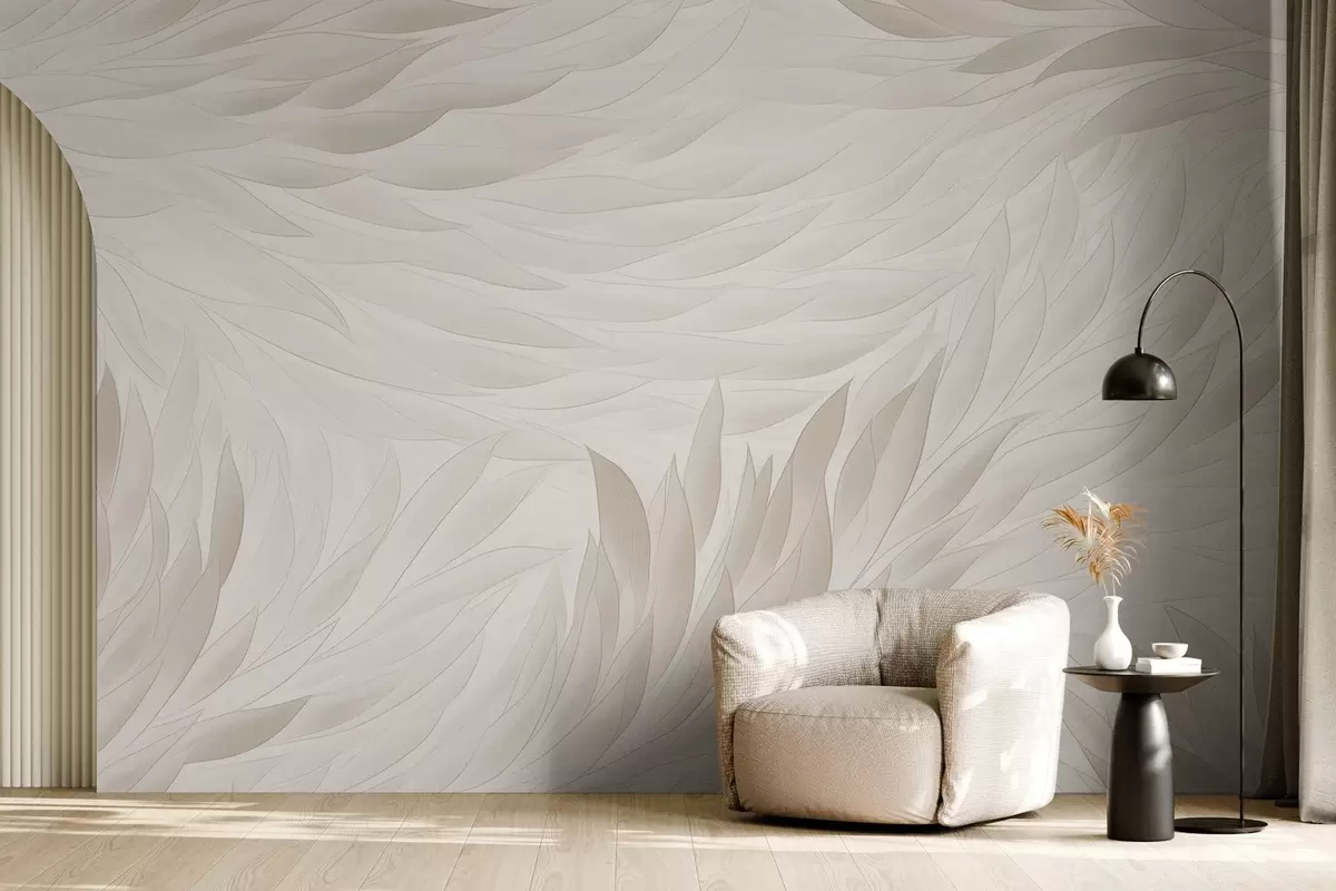 wall murals Wavy leaves in soft cream shades w04610